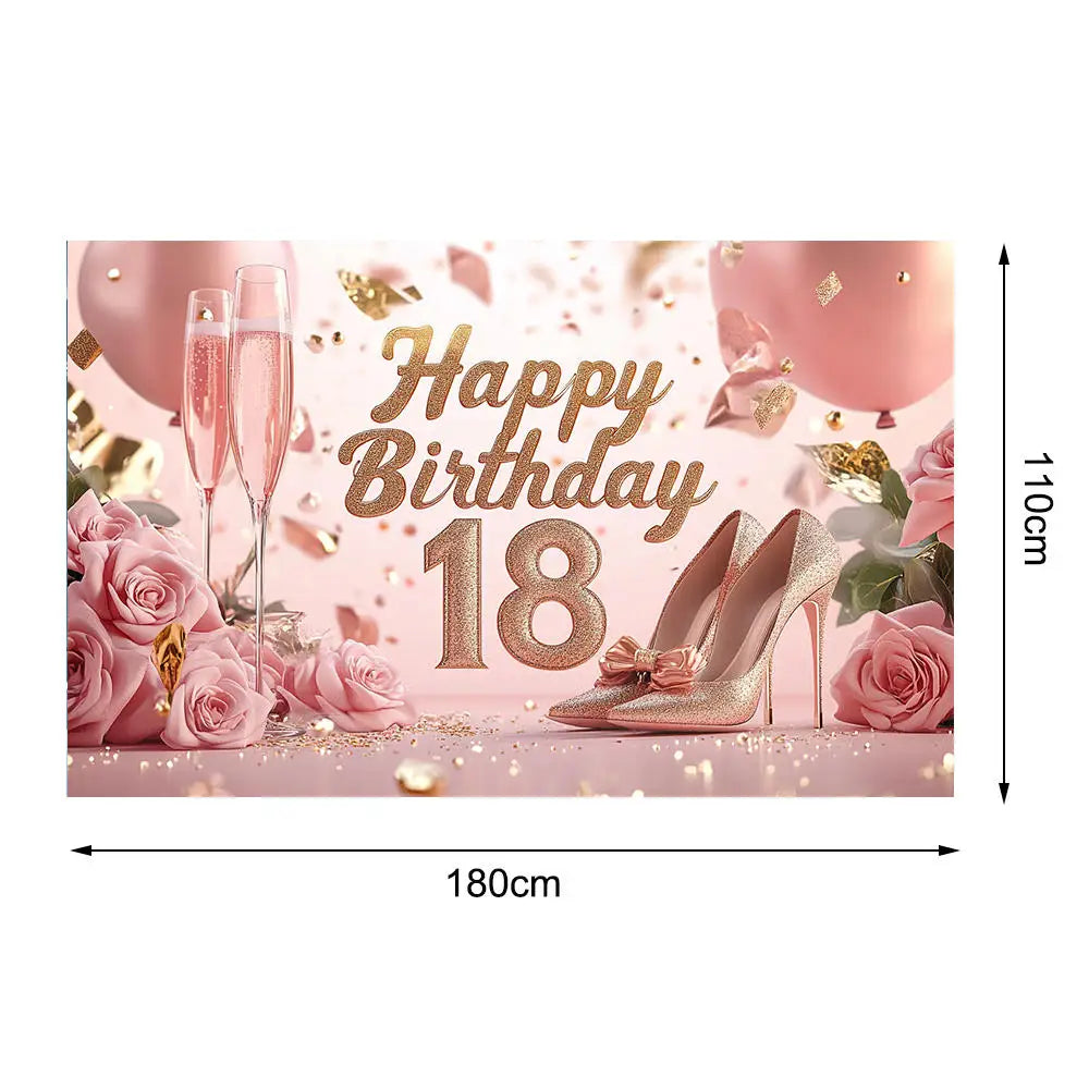 18th/50th/65th Happy Birthday Backdrop Background Banner For Man Woman Napkin Balloon Door Curtain 50 Years Anniversary