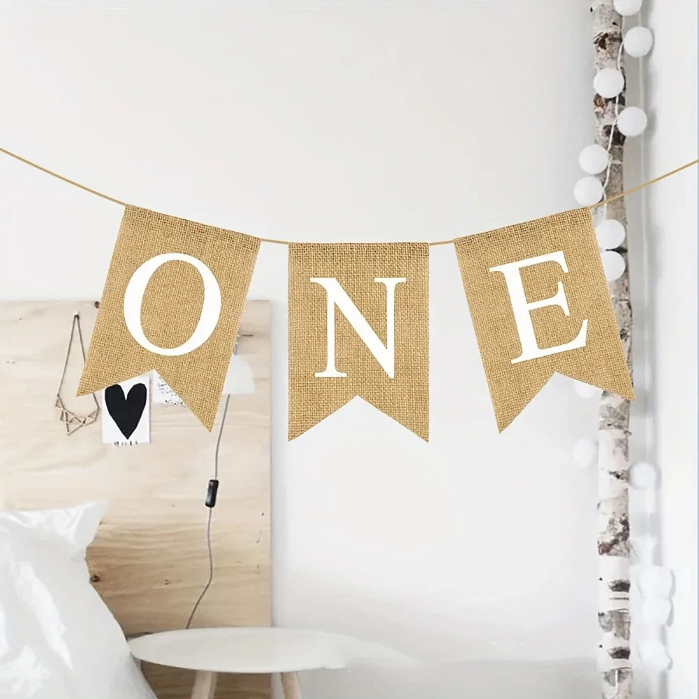 1st Birthday Banner Burlap ONE Garland Boys Girls First Birthday Party Decoration Baby Photo Prop Decoration Memorial Banner