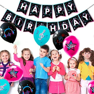 Music Party Decorations,77pcs Music Birthday Party Decorations Tableware Set - Music Balloons Banner Tablecloth Plates Cups