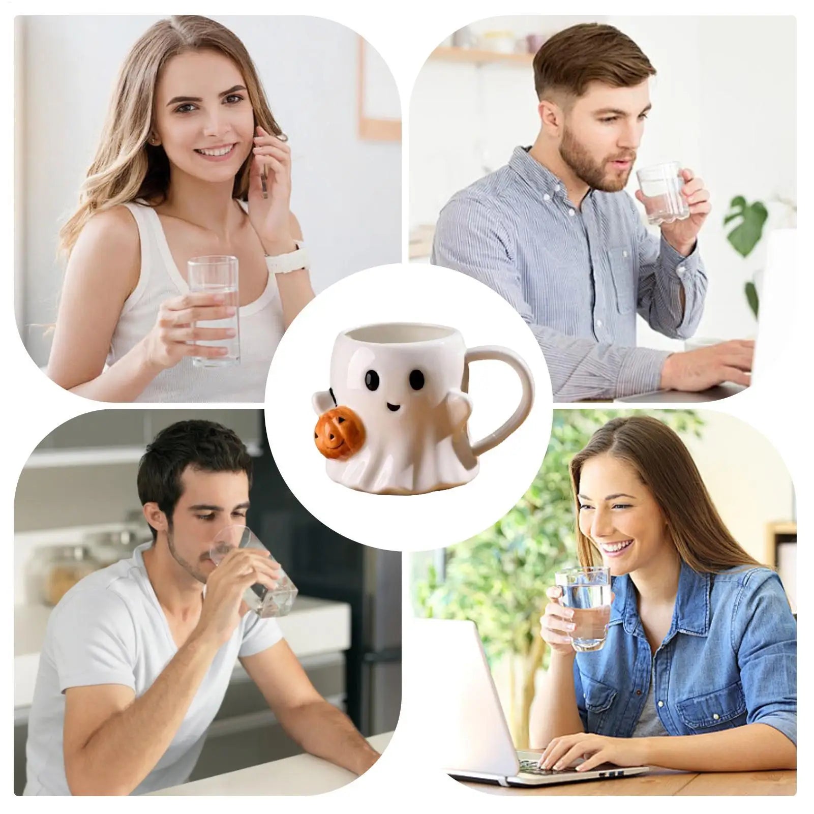600ML Halloween Coffee Cups Creative Funny Ghost Ceramic Mugs Home Office Drinking Cup for Kids Adults Halloween Birthday Gifts