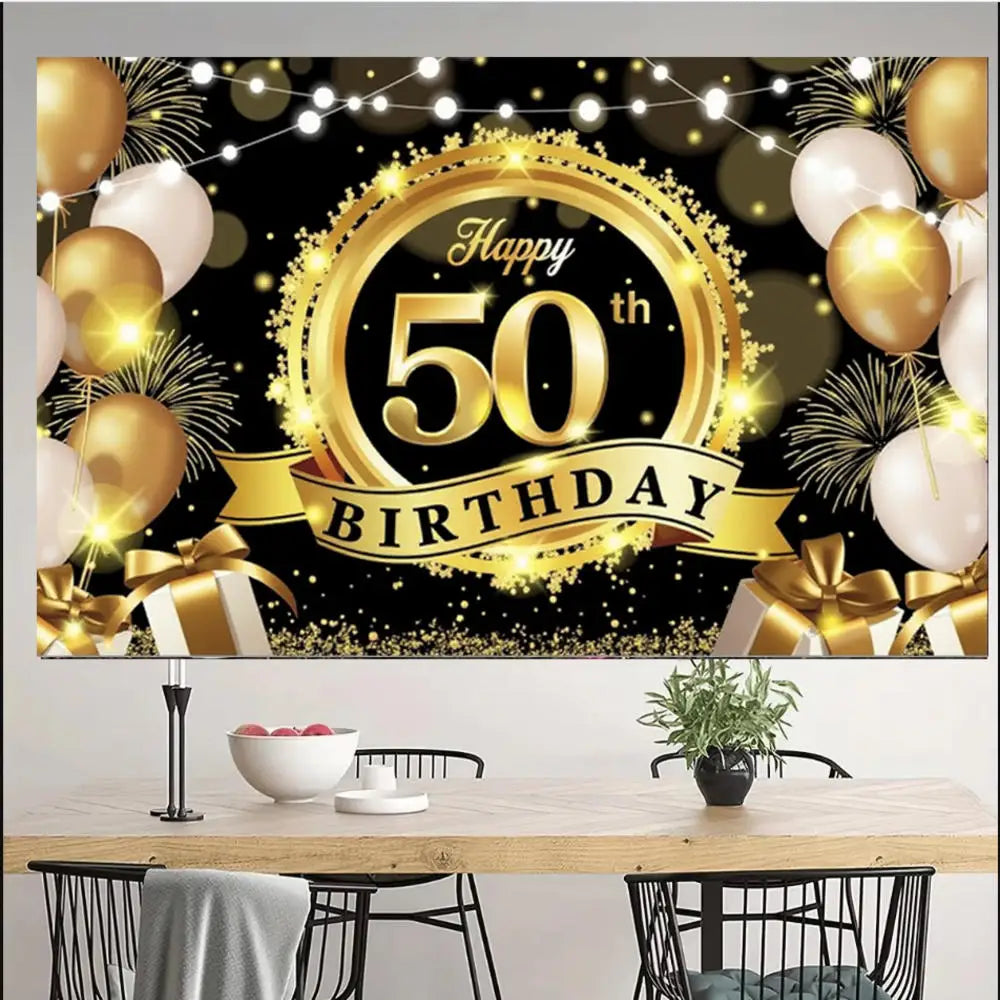 18th/50th/65th Happy Birthday Backdrop Background Banner For Man Woman Napkin Balloon Door Curtain 50 Years Anniversary