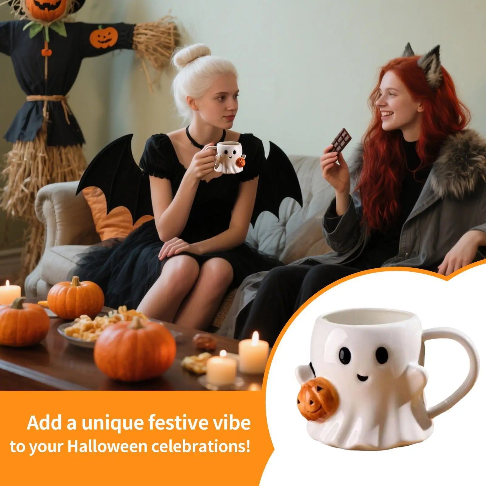 600ML Halloween Coffee Cups Creative Funny Ghost Ceramic Mugs Home Office Drinking Cup for Kids Adults Halloween Birthday Gifts