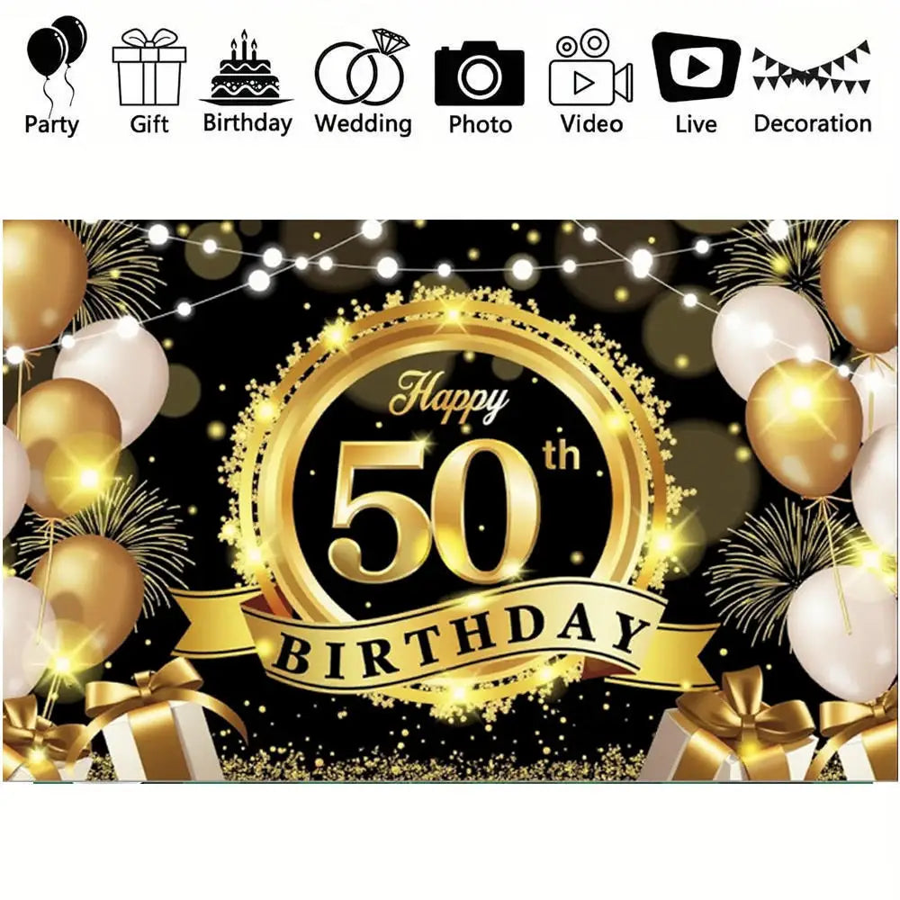 18th/50th/65th Happy Birthday Backdrop Background Banner For Man Woman Napkin Balloon Door Curtain 50 Years Anniversary
