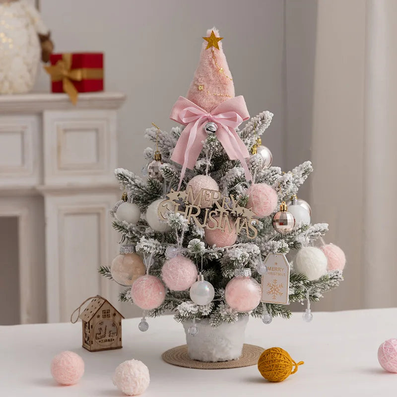Christmas Tree DIY Set 35cm Xmas Tree with LED Lights Tabletop Ornament for Navidad Party Pine Flocked Snow Tree Decora Gift
