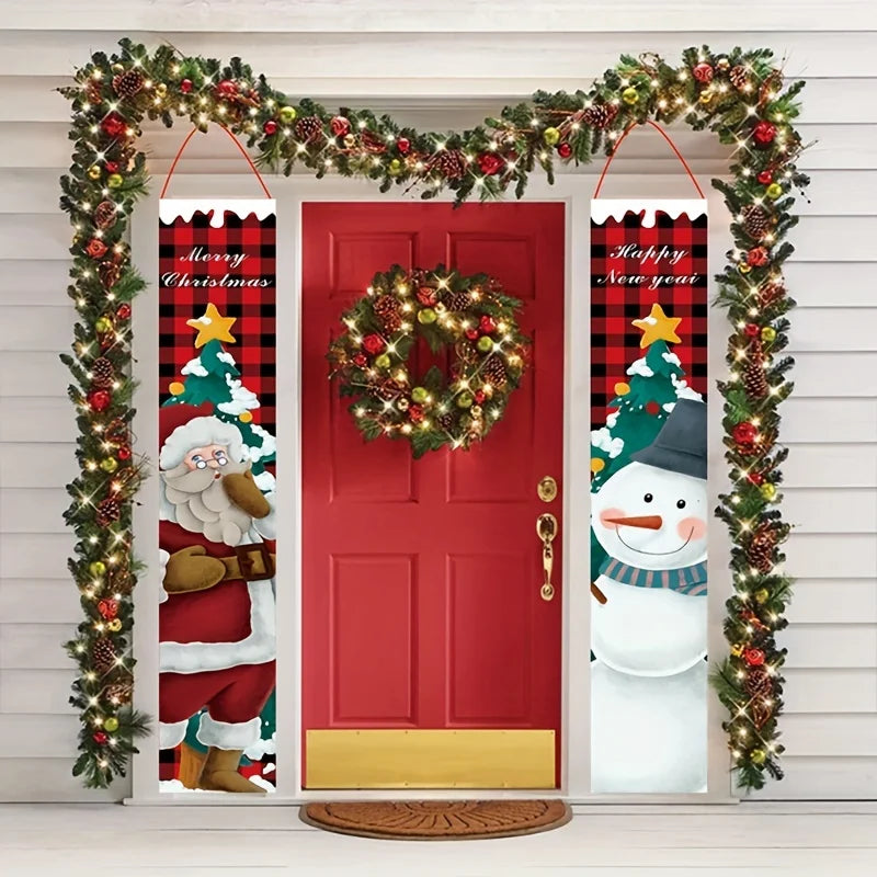 1Yes2Dflat,Christmas couplets,Santa Claus Snowman Decoration Holiday Party,No Power Supply Required-wzy