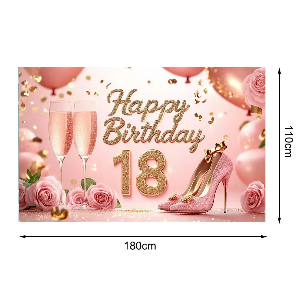18th/50th/65th Happy Birthday Backdrop Background Banner For Man Woman Napkin Balloon Door Curtain 50 Years Anniversary