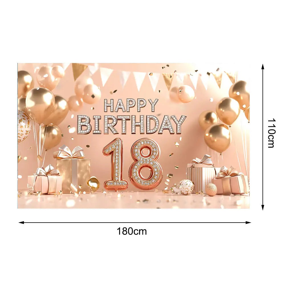 18th/50th/65th Happy Birthday Backdrop Background Banner For Man Woman Napkin Balloon Door Curtain 50 Years Anniversary