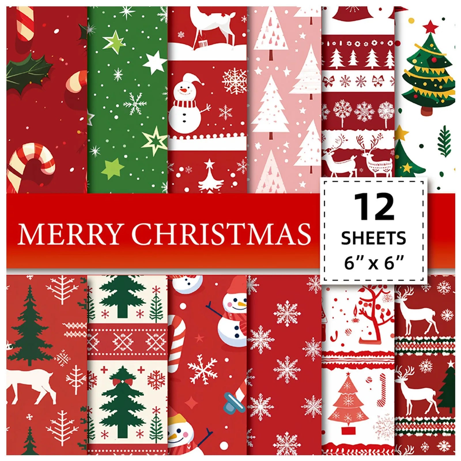 12Zhang/Christmas Decoration Material Paper ,Snowflake Christmas Tree Snowman PatternDIYScrapbook Paper Gift Wrapping Paper