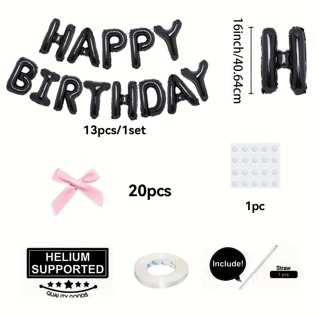 1Set Black White Happy Birthday Pink Bow Balloon Set Girl's Birthday Party Decoration Baby Shower Globos Gift Supplies Letter