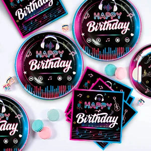 Music Party Decorations,77pcs Music Birthday Party Decorations Tableware Set - Music Balloons Banner Tablecloth Plates Cups
