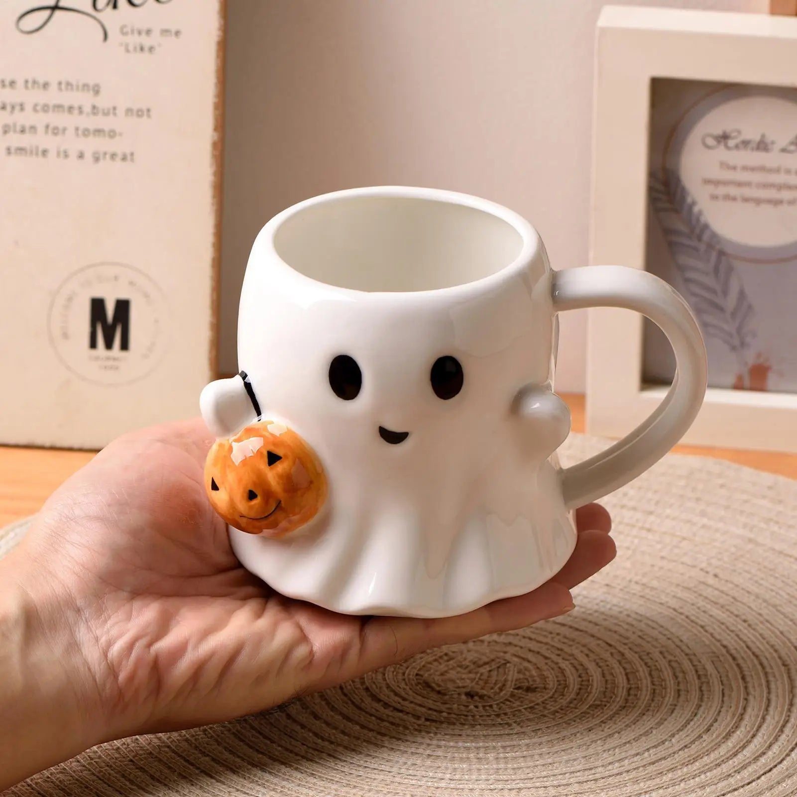 600ML Halloween Coffee Cups Creative Funny Ghost Ceramic Mugs Home Office Drinking Cup for Kids Adults Halloween Birthday Gifts