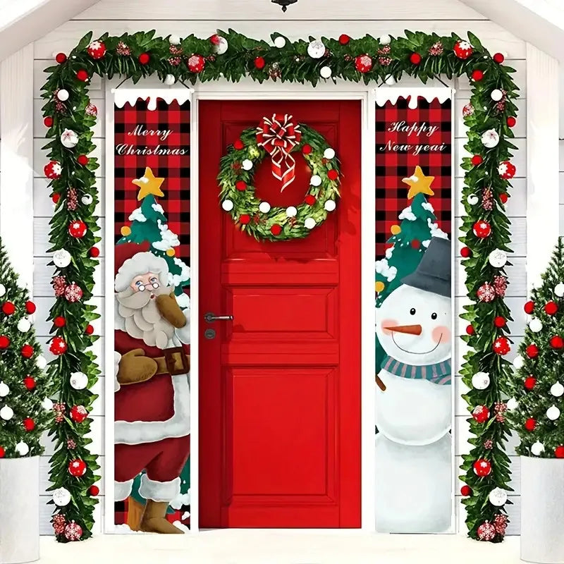1Yes2Dflat,Christmas couplets,Santa Claus Snowman Decoration Holiday Party,No Power Supply Required-wzy