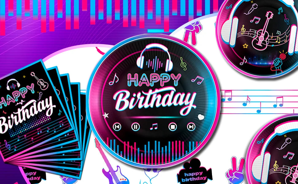 Music Party Decorations,77pcs Music Birthday Party Decorations Tableware Set - Music Balloons Banner Tablecloth Plates Cups