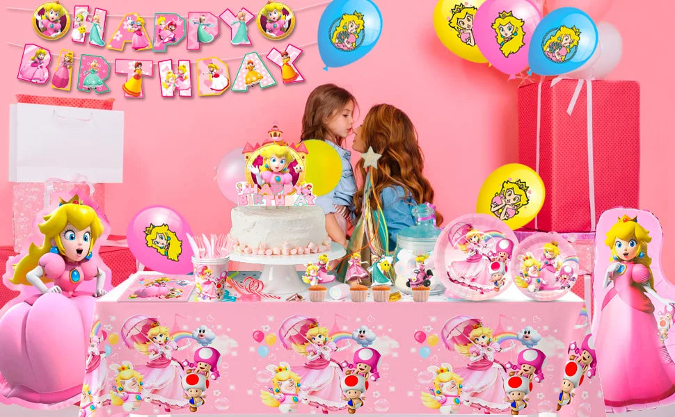 Cartoon Peach Birthday Party Supplies, 114pcs Cartoon Peach Party Decorations & Tableware Set - Party Plates and Napkins Cups