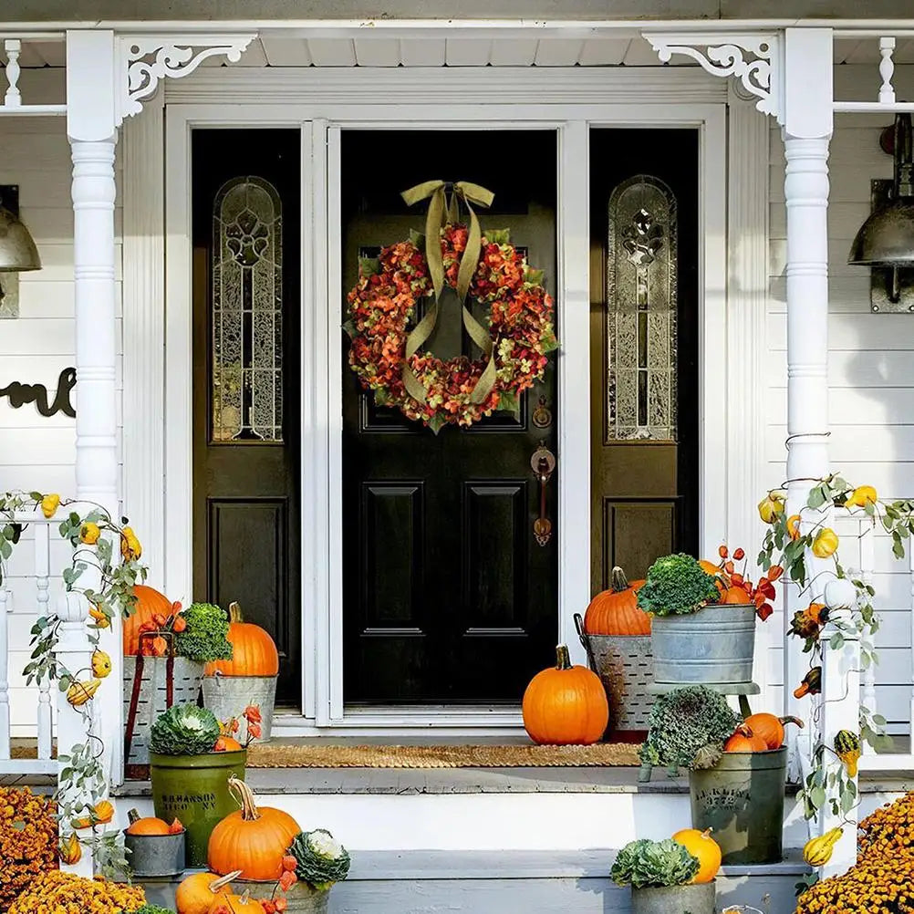 Thanksgiving Wreath Fall Hydrangea Bowknot Decoration