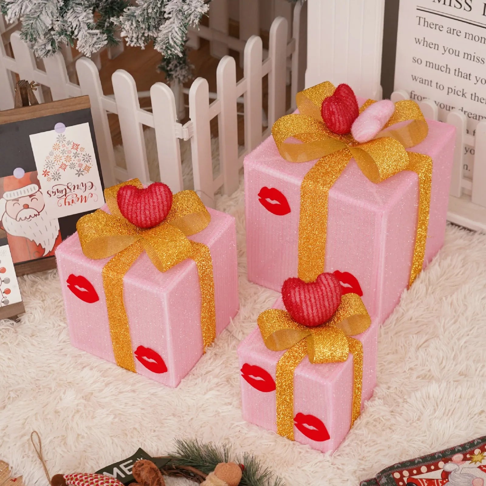 Christmas Decoration 3pcs Transparent Plastic Christmas Gift Boxes With Warm White LED Lights Christmas Tree Skirt Ornament