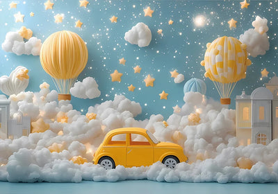 One Year Old Baby Birthday Backdrop Toys Bear White Balloons