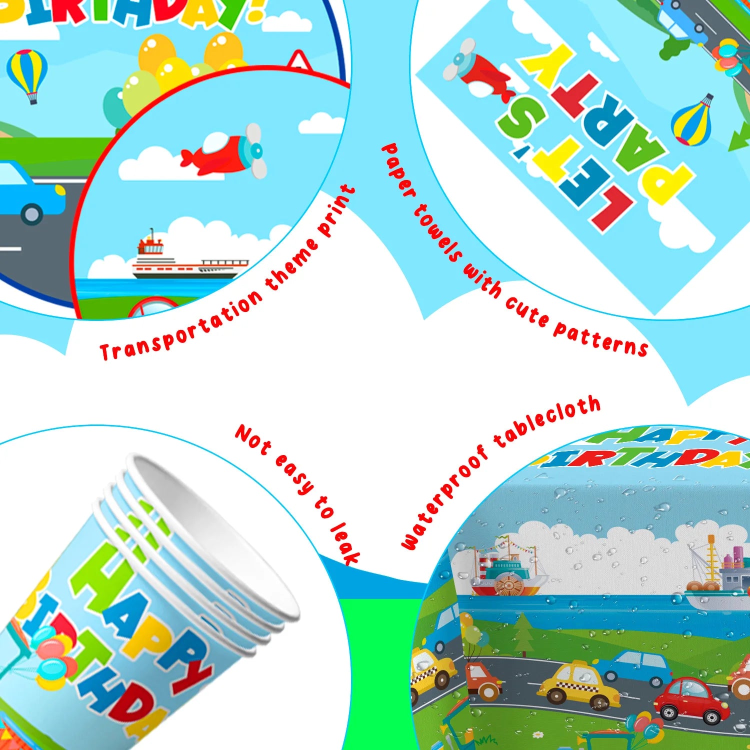 Transportation Birthday Party Supplies,104pcs Party Tableware Set - Birthday Decor Banner Tablecloth Plates Napkin etc