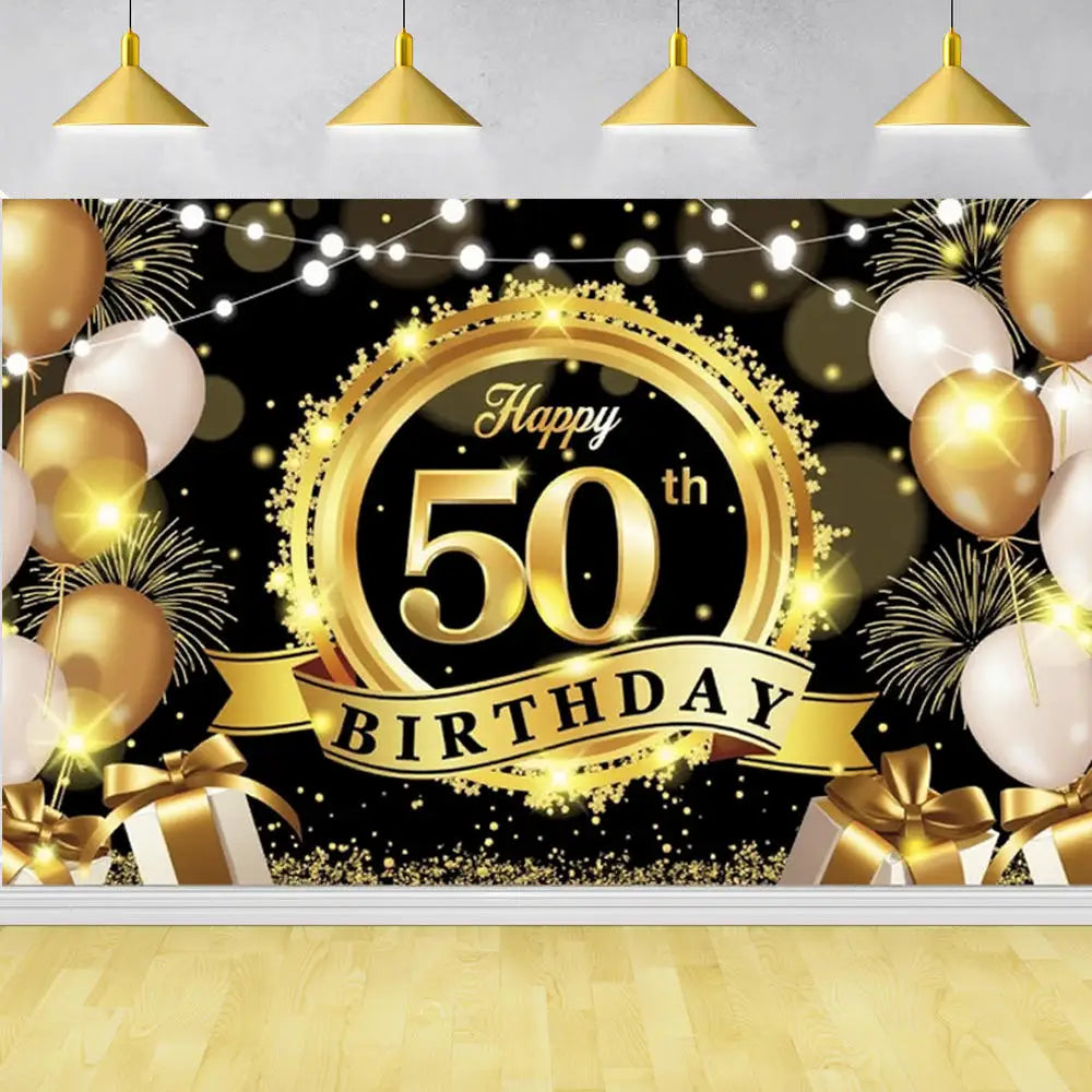 18th/50th/65th Happy Birthday Backdrop Background Banner For Man Woman Napkin Balloon Door Curtain 50 Years Anniversary