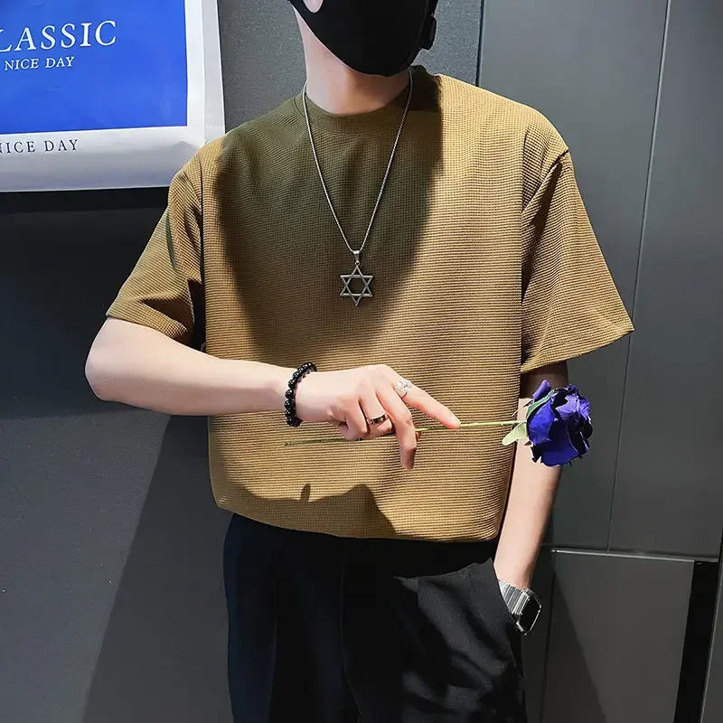 orange o neck t shirt for men