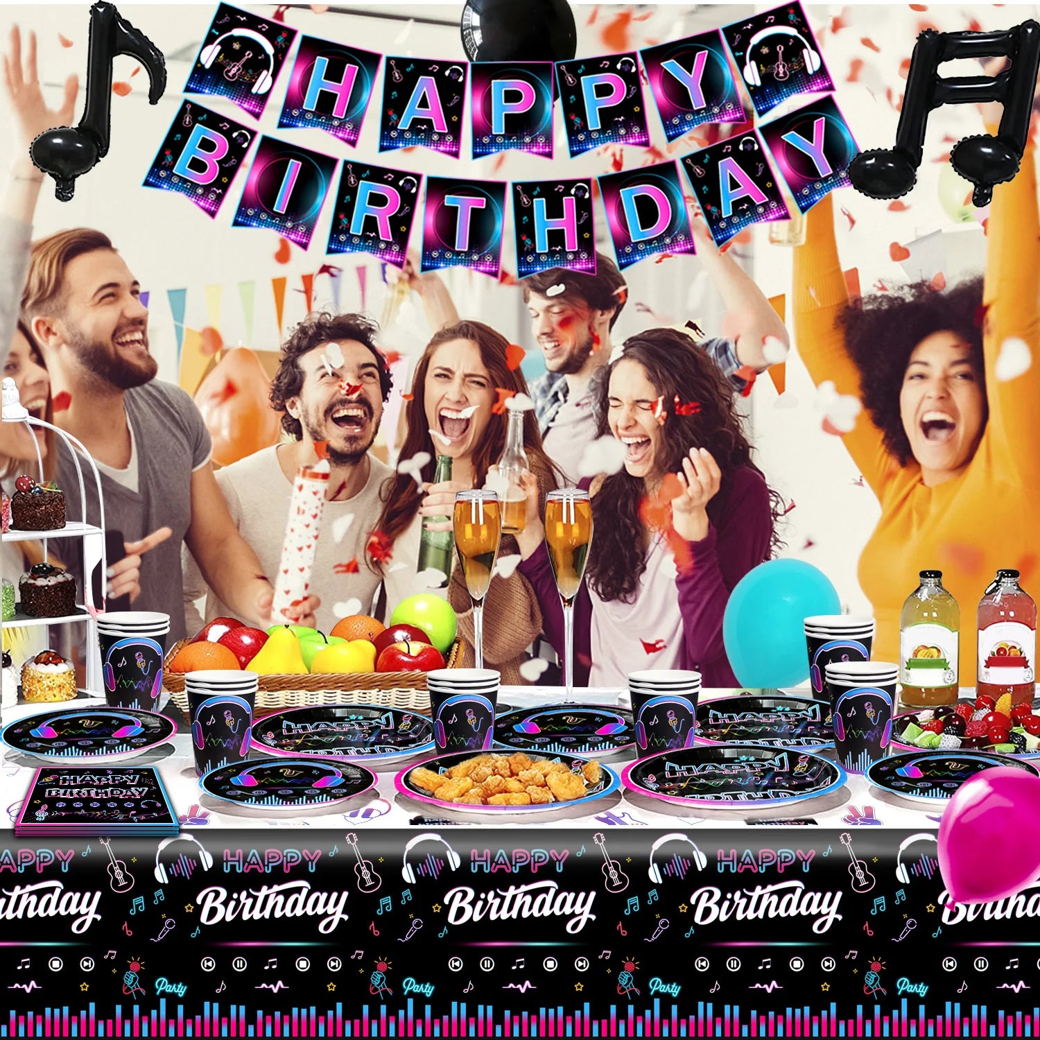 Tik Tok Party Supplies,93pcs Birthday Party Decorations&Tik Tok Tableware Set- Plates Cups and Napkins Tablecloth Balloons etc