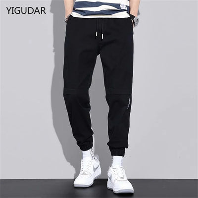 man trousers New Cotton Fashion Elastic Waist Baggy