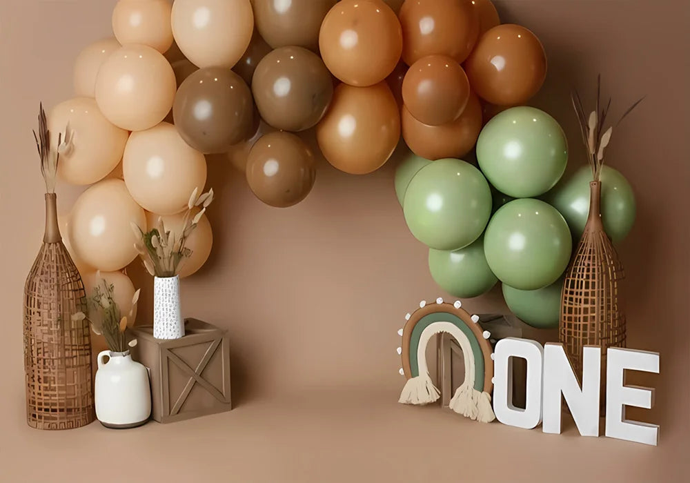 One Year Old Baby Birthday Backdrop Toys Bear White Balloons