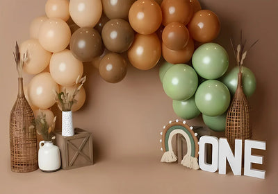 One Year Old Baby Birthday Backdrop Toys Bear White Balloons