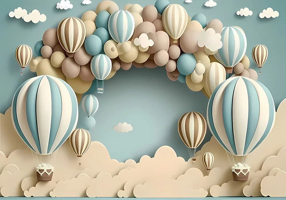 One Year Old Baby Birthday Backdrop Toys Bear White Balloons