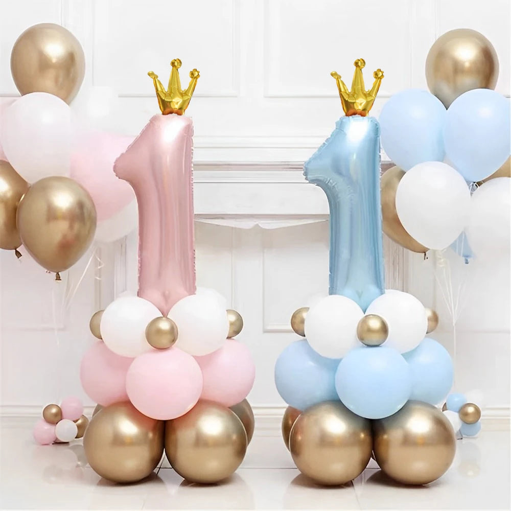 1st Happy Birthday Balloons Set Baby Boy Girl 40Inch Number 1 with Crown ball for Kids Birthday Party Baby Shower Decorations