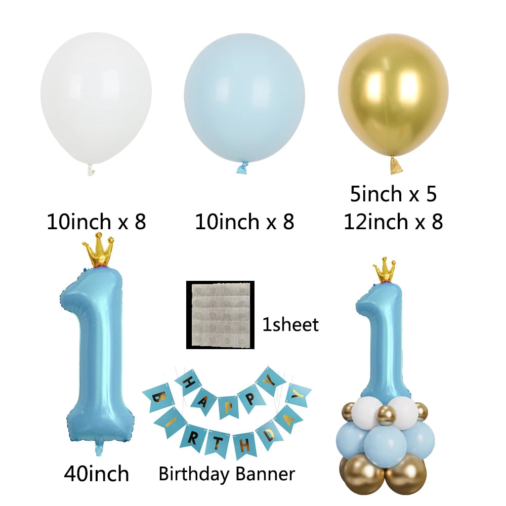 1st Happy Birthday Balloons Set Baby Boy Girl 40Inch Number 1 with Crown ball for Kids Birthday Party Baby Shower Decorations
