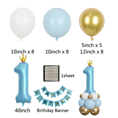 1st Happy Birthday Balloons Set Baby Boy Girl 40Inch Number 1