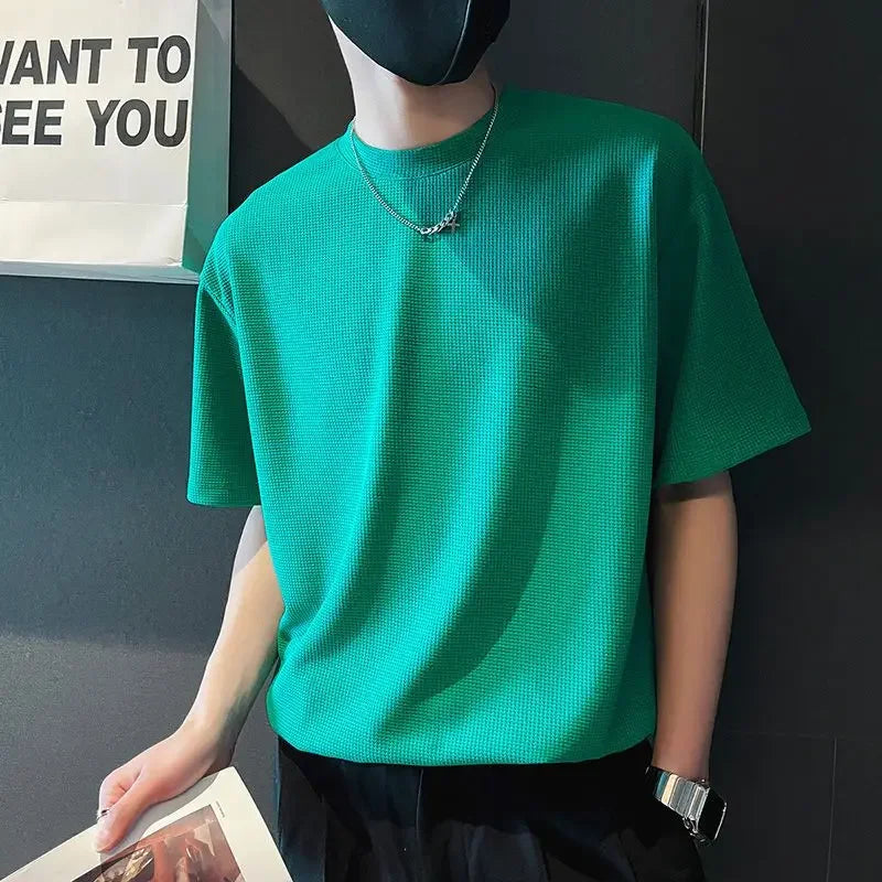 orange o neck t shirt for men