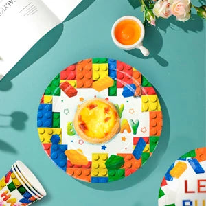 Building Blocks Birthday Party Supplies-66pcs Party Tableware set-Building Block Party Plates Napkins Tablecloth etc