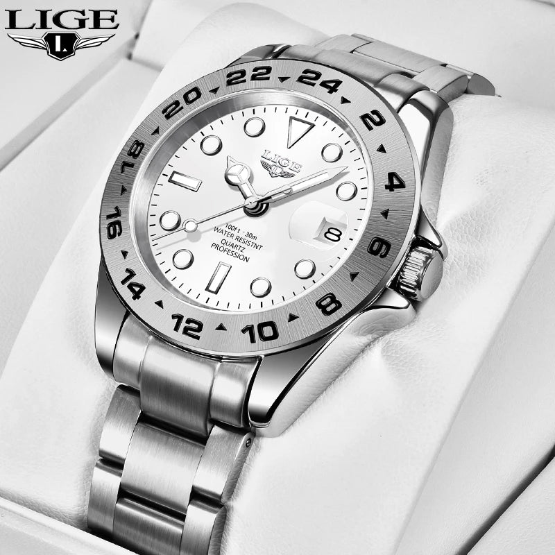 LIGE stainless steel wrist watches for men