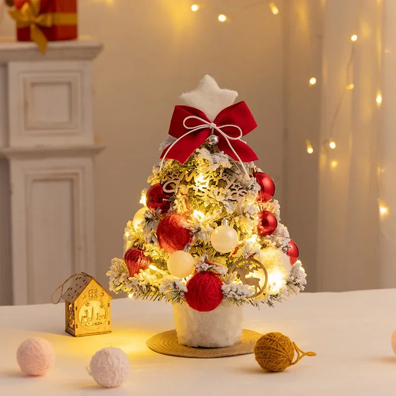 Christmas Tree DIY Set 35cm Xmas Tree with LED Lights Tabletop Ornament for Navidad Party Pine Flocked Snow Tree Decora Gift