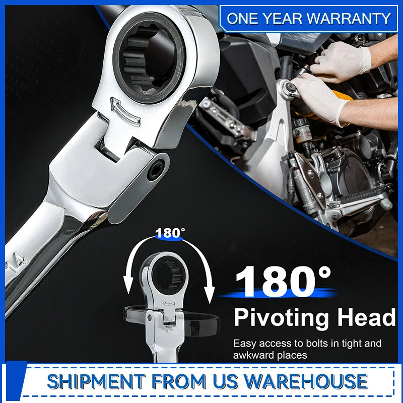 14 Piece Flex-Head Ratchet Set 6-19mm Metric Chrome Vanadium Steel Ratchet Combination End Wrench Set By Prostormer