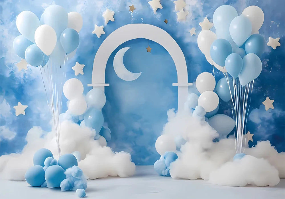 One Year Old Baby Birthday Backdrop Toys Bear White Balloons