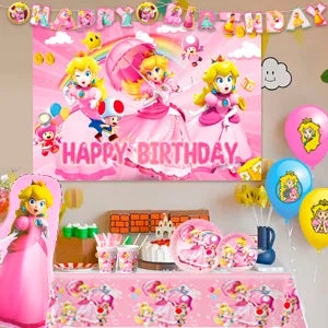 Cartoon Peach Birthday Party Supplies, 114pcs Cartoon Peach Party Decorations & Tableware Set - Party Plates and Napkins Cups