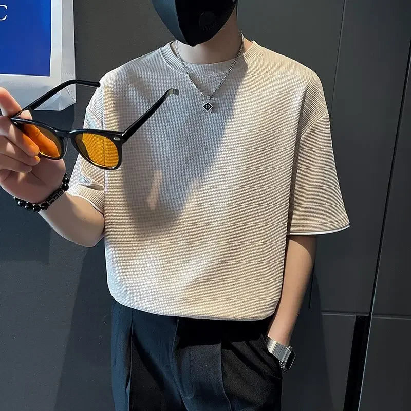 orange o neck t shirt for men