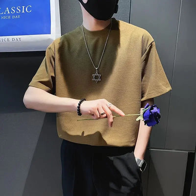 orange o neck t shirt for men