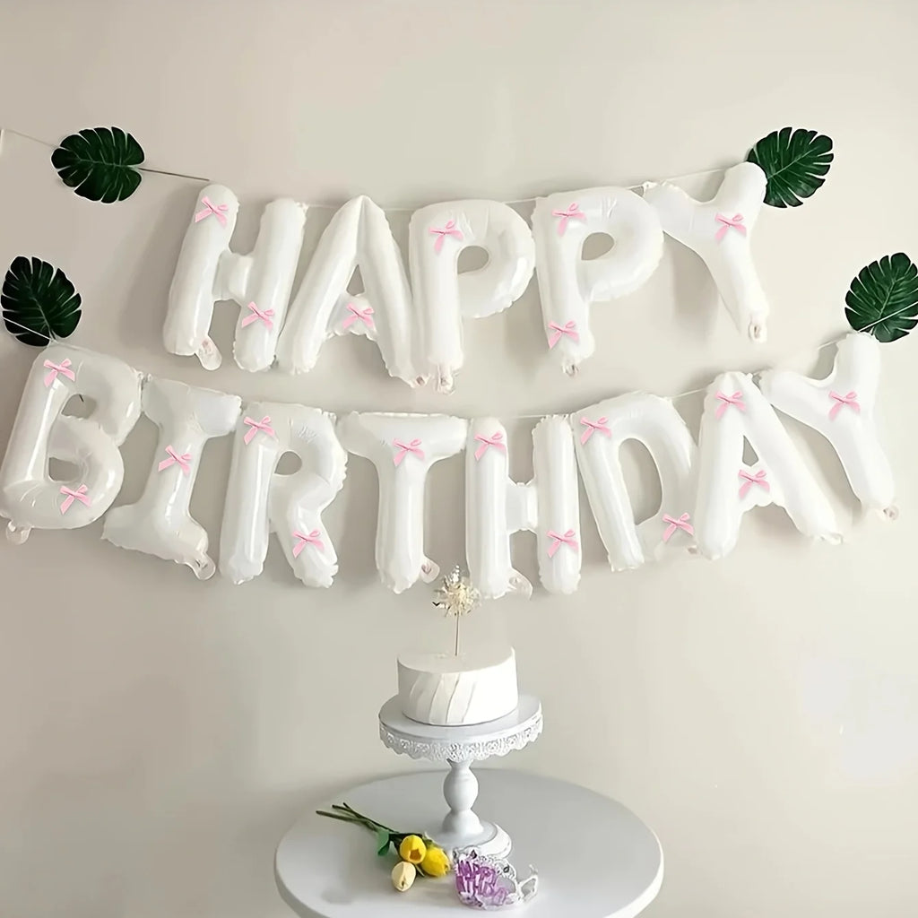 1Set Black White Happy Birthday Pink Bow Balloon Set Girl's Birthday Party Decoration Baby Shower Globos Gift Supplies Letter