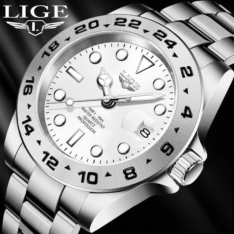 LIGE stainless steel wrist watches for men