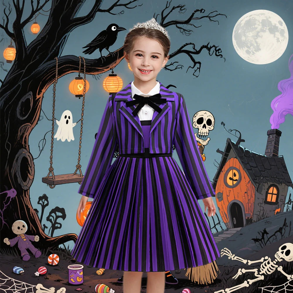 Kids Girl Clothes 2Pcs Wednesday Enid Cosplay Halloween Costume Birthday Girls Party Dresses Carnival Children Clothing Outfits