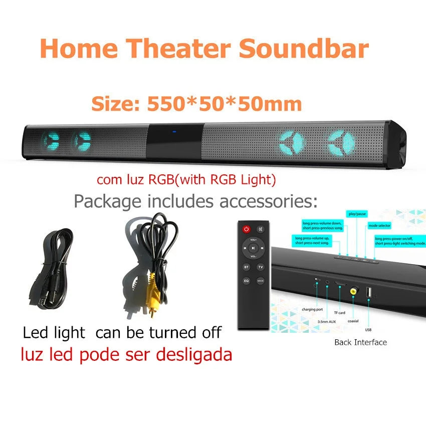 Home Theater 3D Stereo Surround RGB Wireless Speaker Multi-Function Subwoofer Soundbar Support For TV/PC