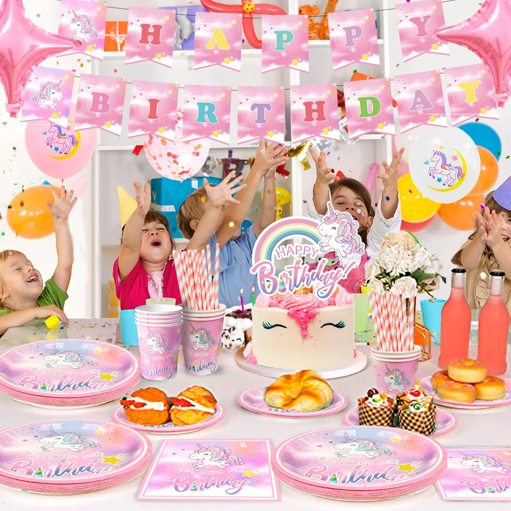 Unicorn Birthday Party Supplies,116pcs Decorations&Birthdays Tableware Set-Unicorn Party Plates Napkins Table Cloth etc