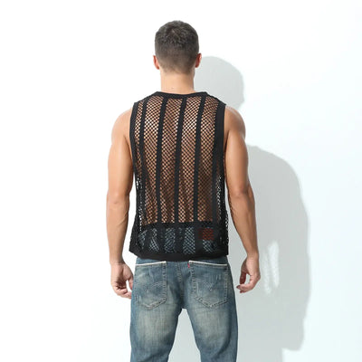 Men Tank Top Sleeveless Undershirt featuring a mesh design, ideal for spring and summer wear.