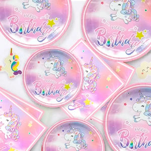 Unicorn Birthday Party Supplies,116pcs Decorations&Birthdays Tableware Set-Unicorn Party Plates Napkins Table Cloth etc