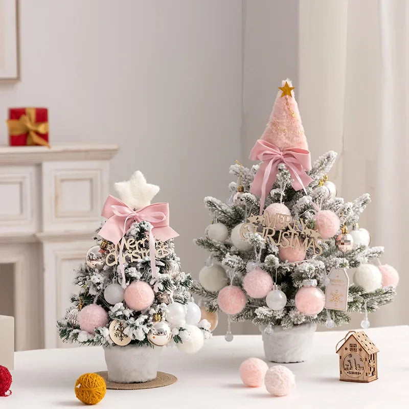Christmas Tree DIY Set 35cm Xmas Tree with LED Lights Tabletop Ornament for Navidad Party Pine Flocked Snow Tree Decora Gift