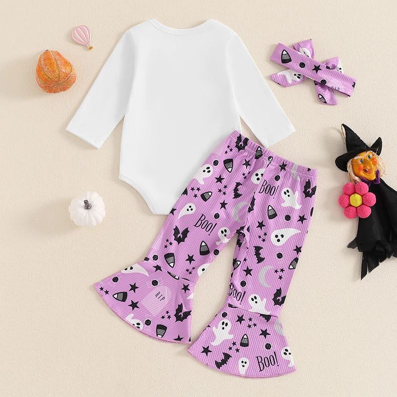 3Pcs Baby Boy Halloween Costumes Long Sleeve Jumpsuit Pumpkin Print Pants Hat Set Holiday Apparel for Infants